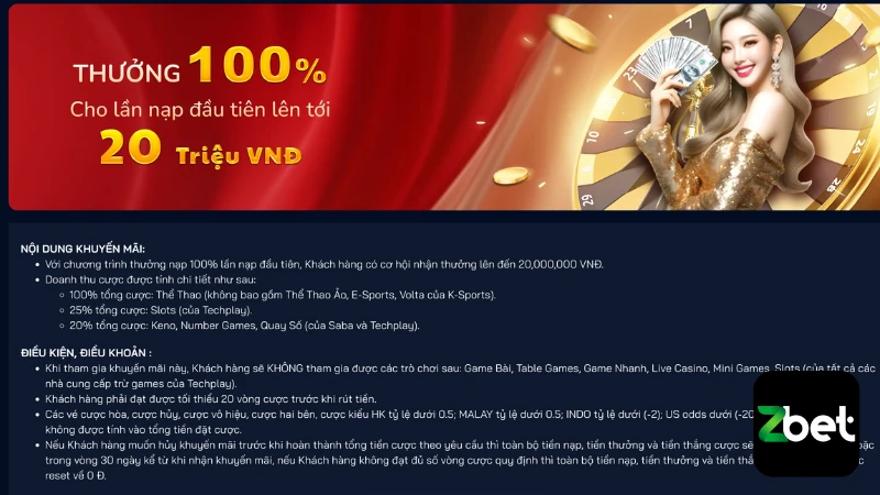 Người mới đăng ký tài khoản sẽ được ưu đãi thưởng nạp 100% cho lần đầu lên tới 20 triệu