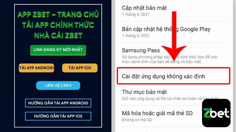 Bạn phải cấp quyền cài ứng dụng ngoài Google Play để tải app Zbet hoạt động trên Android